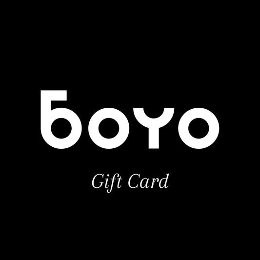 Boyo gift card with logo and text on a black background